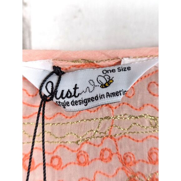 JUST BEE Embroidered Boho Gauzy Beach Cover-Up Ruana Cruise Resort One Size NWT - Picture 5 of 9